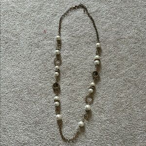 Chico’s Long Gold and Pearl Necklace